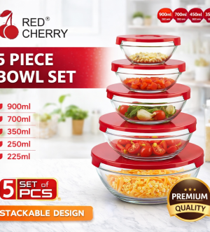 Red Cherry 5 Piece Glass Bowl Set
